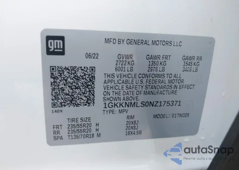 2022 GMC Acadia Fwd Slt from USA, damaged, VIN 1GKKNMLS0NZ175371